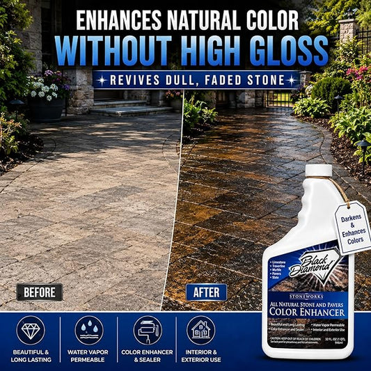 Color Enhancer Sealer for All-Natural Stone and Pavers. Marble, Travertine, Limestone, Granite, Slate, Concrete, Grout, Brick, Block. (1-Quart)