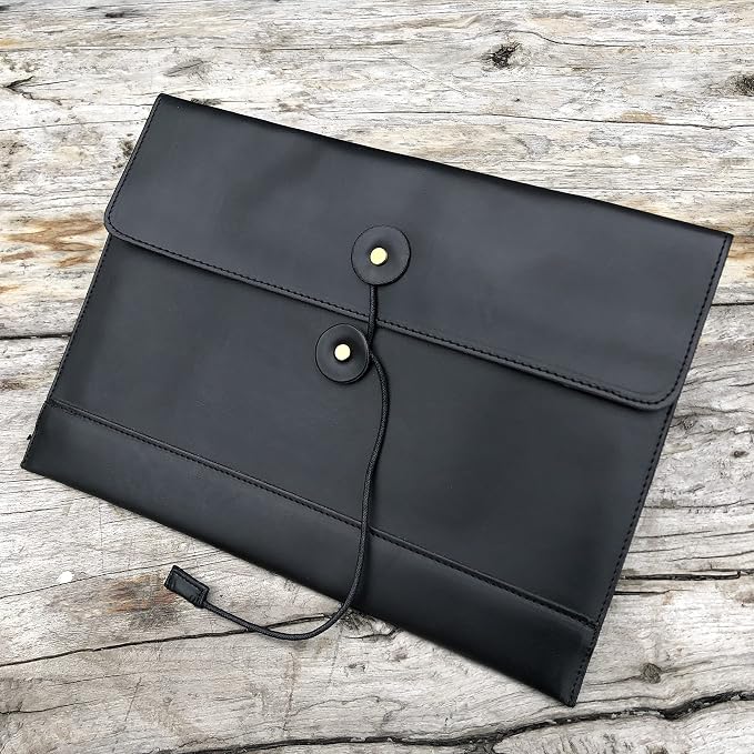 Vintage pu Leather 13.5" Certificate File Sleeve Case Business Manila Clutch Envelope Bag Office Documents Folder (Black)