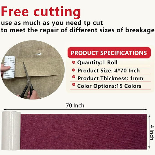 Gheeidau Linen Repair Tape 4x70 Inch Self-Adhesive Couch Patch Repair Fabric Patch for Furniture,Sofas,Cushion,Chairs,Bags,Linen Goods(Burgundy)