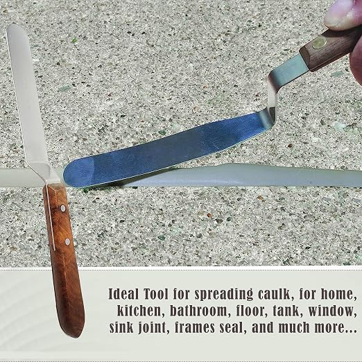 A2Z Scilab Brand Engineering Classic Offset Caulk Tooling Spatula, Stainless Steel (5 Inch Long Offset Blade)