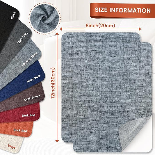Linen Fabric Repair Tape 2 Pcs 8x12 Inch, Self Adhesive Couch Patch Repair Fabric Tape for Furniture, Linen Patch Kit for Couch, Carpet, Upholstery, Chair, Sofa, Cushion, Bag (Medium Grey)