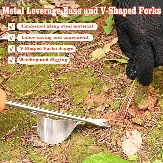 BokingOne Hand Weeder Tool - V-Shaped Stainless Durable Unique Lever Design Weed Puller Tool with Anti-Slip Rubberized Handle for Effortless Dandelion Their Roots & Weed Removal.