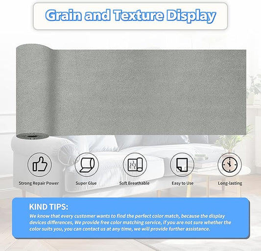 KING MOUNTAIN Couch Fabric Repair Patch, Fabric Patches for Furniture, 4" x 63" Waterproof Velvet Repair Tape for Sofas, Car Seats, Furniture, Upholstery Fabrics and Velvet Goods. (Grey2.0)