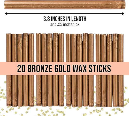Hoppler 20 Bronze Gold 7mm Sealing Wax Sticks for Crafts, Envelopes, and Gifts