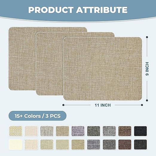 BESEZX Linen Fabric Repair Patch,3 PCS 9 * 11 Inch Self-Adhesive Couch Fabric Patch for Furniture, Sofa, Chair, Upholstery. (Coarse,Light Grey)