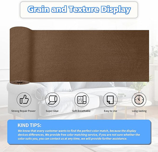 KING MOUNTAIN Couch Fabric Repair Patch, Fabric Patches for Furniture, 4" x 63" Waterproof Velvet Repair Tape for Sofas, Car Seats, Furniture, Upholstery Fabrics and Velvet Goods. (Brown)