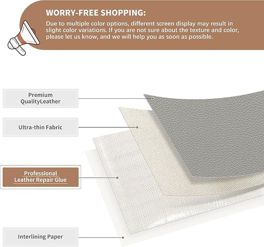 ONine Leather Repair Patch,Self-Adhesive Couch Patch,Multicolor Available Scratch Leather 8X11 Inch Peel and Stick for Sofas, Car Seats Hand Bags Jackets (Light Gray)