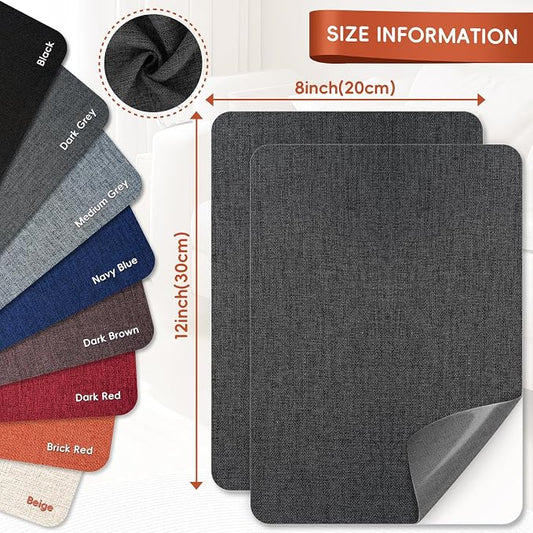 Linen Fabric Repair Tape 2 Pcs 8x12 Inch, Self Adhesive Couch Patch Repair Fabric Tape for Furniture, Linen Patch Kit for Couch, Carpet, Upholstery, Chair, Sofa, Cushion, Bag (Black Grey)