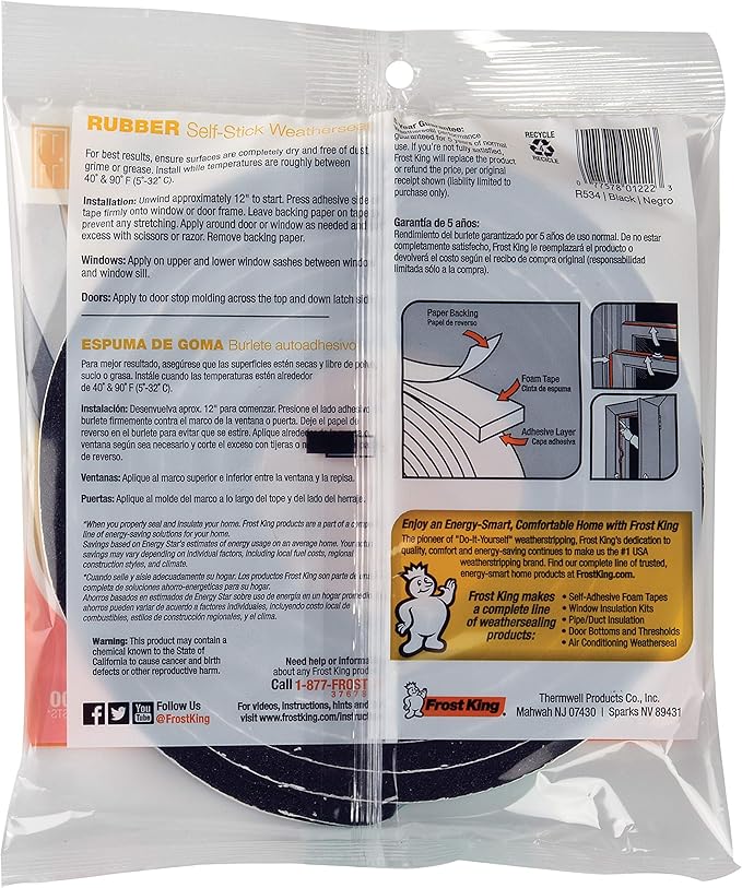 Frost King R534H Sponge Rubber Foam Tape 5/16-Inch, Black