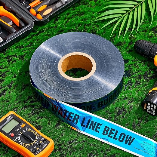 Pangda 2 Rolls "Caution Buried Water Line Below" 3 Inch x 1000 Feet Detectable Safety Tape 5 Mil Underground Detectable Warning Tape for Construction Sites Road Repairs Caution