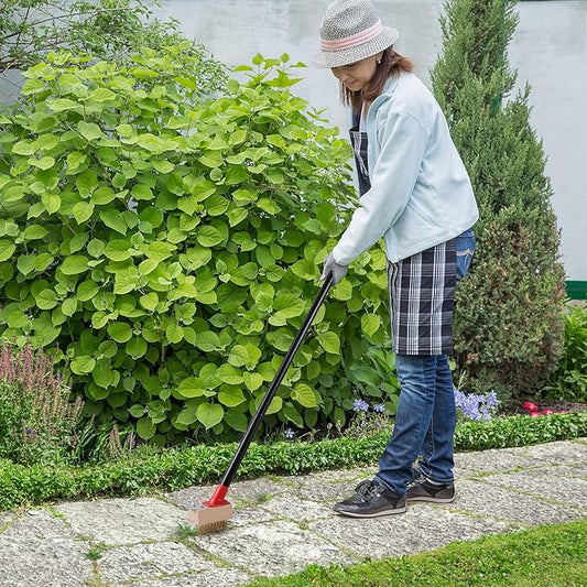 Mitclear Moss Remove Brush with Long Handle(53IN), Deck Crevice Cleaning Tool, Weed Remover with Wire Brush & Metal Blade, Crack Moss Remover for Pavement Driveway Patio Sidewalk Paver(3 Brush Heads)