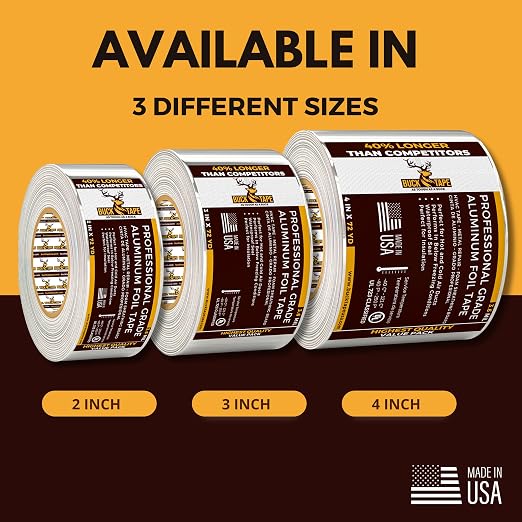 4 Pack Buck Aluminum Foil Tape – 4 Inch x 216ft (72 yd), 3.6 Mil – HVAC Tape for Ductwork, AC, Dryer Vents & Insulation – Silver Foil Tape for Metal Repair, Exhaust Sealing & Air Conditioning