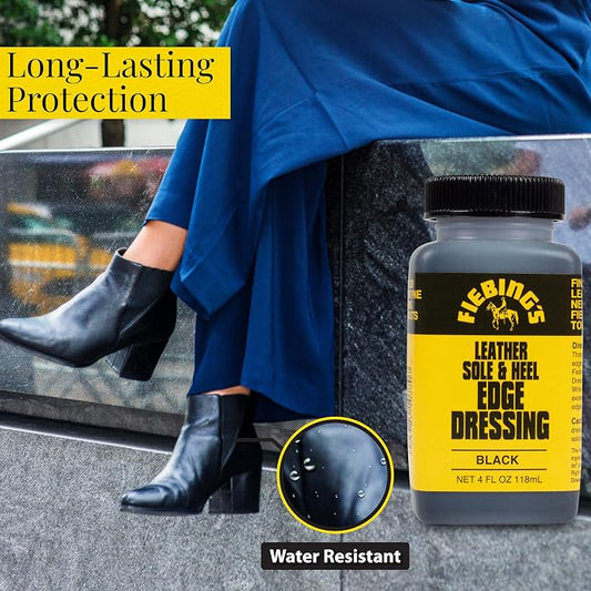 Fiebing's Leather Sole & Heel Edge Dressing (4 oz) - High Gloss, Protective Shoe Dressing Polish - Includes Brush Applicator