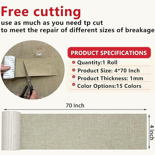 Gheeidau Linen Repair Tape 4x70 Inch Self-Adhesive Couch Patch Repair Fabric Patch for Furniture,Sofas,Cushion,Chairs,Bags,Linen Goods(Oatmeal)