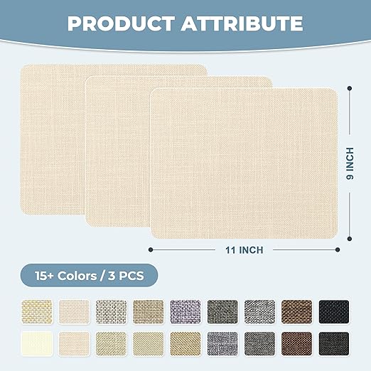 BESEZX Linen Fabric Repair Patch,3 PCS 9 * 11 Inch Self-Adhesive Couch Fabric Patch for Furniture, Sofa, Chair, Upholstery. (Fine,Dark Grey)