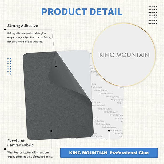 KING MOUNTAIN Canvas Repair Patch 9 x11 Inch 4 Pcs Self-Adhesive Waterproof Fabric Patch for Sofas, Tents, Furniture,Tote Bags, Car Seats (Dark Grey 2.0)