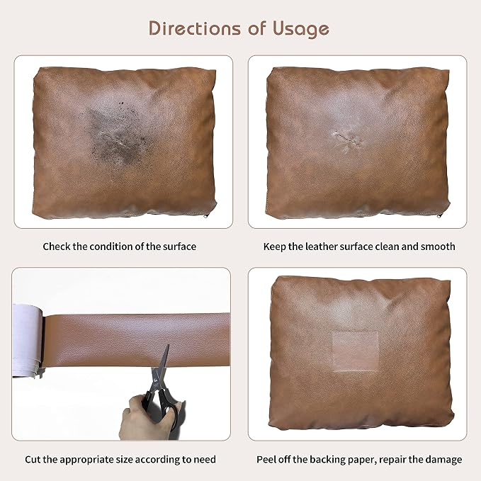 KING MOUNTAIN Leather Repair Patch,4 x 63 Inches self Adhesive Leather Repair Tape for Damaged Leather Furniture, Sofa Seating,Car Seats, Leather Goods(Medium Beige)