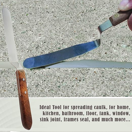 A2Z Scilab Brand Engineering Classic Offset Caulk Tooling Spatula, Stainless Steel (6 Inch Long Offset Blade)
