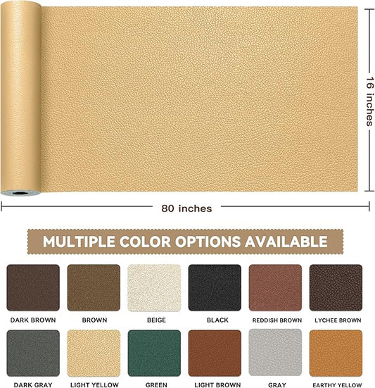 TIANLDD Leather Repair Tape,16 x 80 Inches Self Adhesive Leather Repair Patch,Leather Repair Kit for Furniture,Couches,Car Seats,Cabinets,Handbags(Khaki-Litchi Grain)