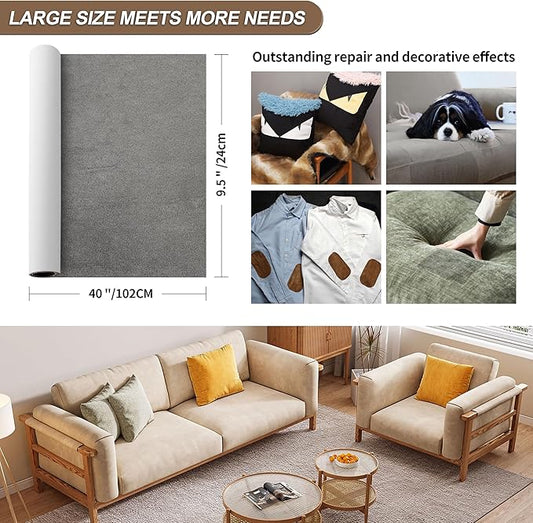 Azobur Sofa Fabric Repair Patch, Oversized Microfiber Patch,Self Adhesive Fabric Sofa Patch Repair Fabric,Super Cost-Effective Combination (Gray)
