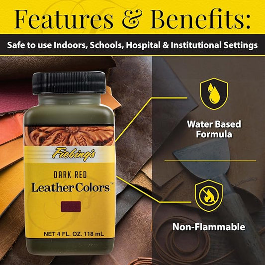 Fiebing's LeatherColors (4 Fl Oz, Dark Red) - Leather Dye for Natural Leather - Water-Based, Non-Flammable Formula - Permanent & Penetrating Color for Shoes, Boots, Furniture - Safe for Institutions