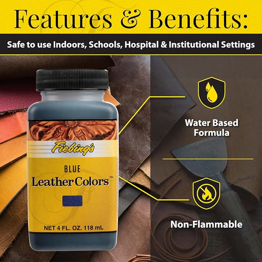 Fiebing's LeatherColors (4 Fl Oz, Blue) - Leather Dye for Natural Leather - Water-Based, Non-Flammable Formula - Permanent & Penetrating Color for Shoes, Boots, Furniture - Safe for Institution Use