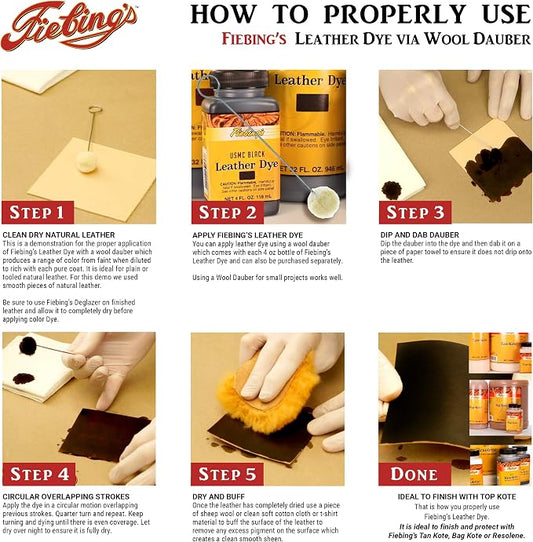 Fiebing's Leather Dye (4 Fl Oz, Mahogany) - Alcohol-Based, Penetrating, Permanent Dye for Shoes, Boots, Belts, Bags, Furniture - Includes Wool Dauber Applicator - Recolor & Restore Leathercraft