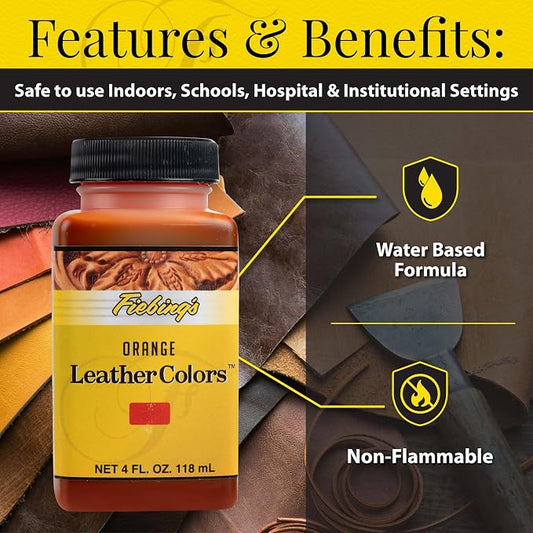 Fiebing's LeatherColors (4 Fl Oz, Orange) - Leather Dye for Natural Leather - Water-Based, Non-Flammable Formula - Permanent & Penetrating Color for Shoes, Boots, Furniture - Safe for Institution Use