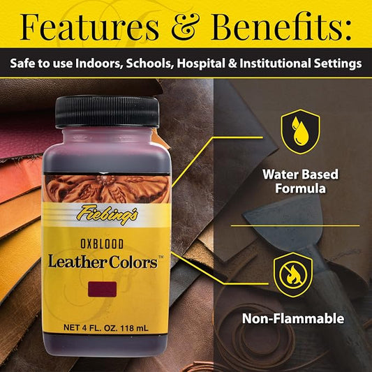 Fiebing's LeatherColors (4 Fl Oz, Oxblood) - Leather Dye for Natural Leather - Water-Based, Non-Flammable Formula - Permanent & Penetrating Color for Shoes, Boots, Furniture - Safe for Institution Use