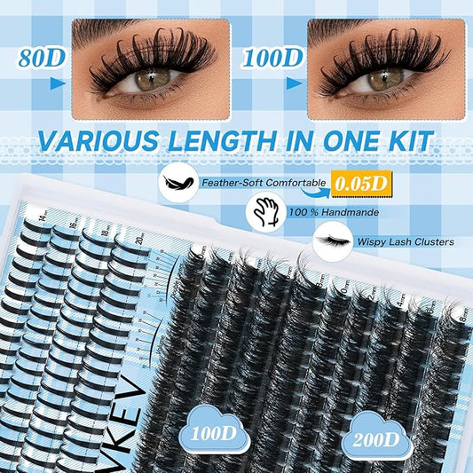 Lash Clusters Kit 80D+100D Lash Clusters with Spikes 3D Volume Eyelash Clusters Lash Extension Kit With Lash Bond And Seal Lash Tweezers (80D+100D,10-18mm)