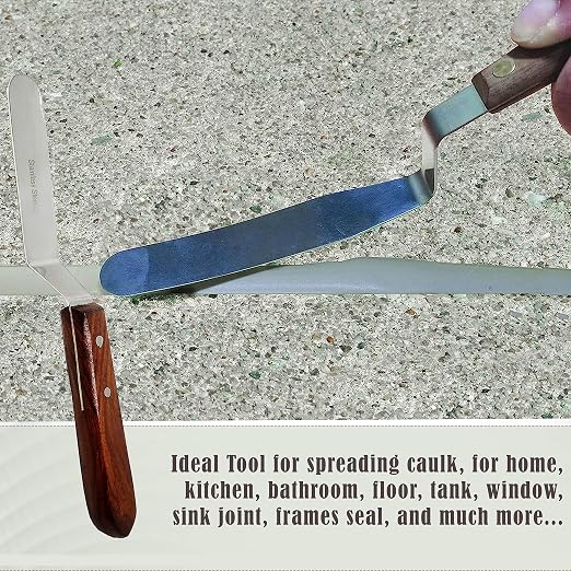 A2Z Scilab Brand Engineering Classic Offset Caulk Tooling Spatula, Stainless Steel (4 Inch Long Offset Blade)