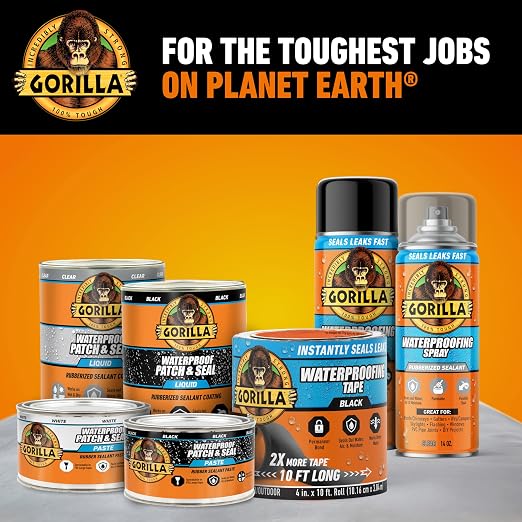 GORILLA Waterproof Patch & Seal Tape, White Tape, 4" x 10' (Pack of 6) - Permanent Weather Resistant Seal for Leaks and Repairs