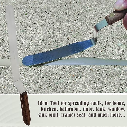 A2Z Scilab Brand Engineering Classic Offset Caulk Tooling Spatula, Stainless Steel (12 Inch Long Offset Blade)