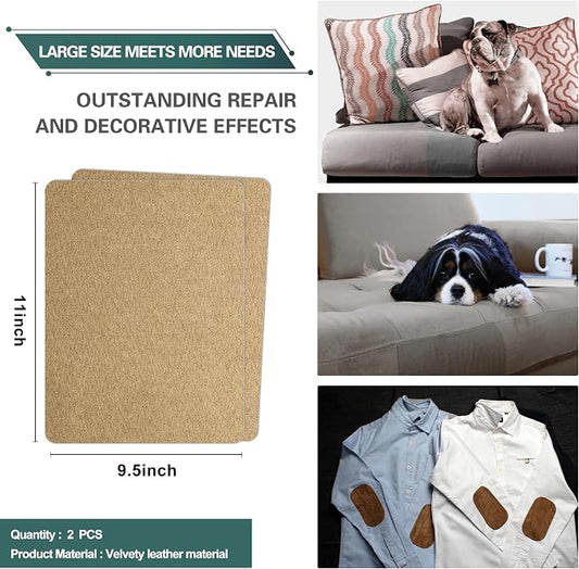 Azobur Couch Patch Repair Fabric,Microfiber Fabric, Self-Adhesive, for Sofa Repair and Upholstery, 2 Pieces, 9.5 x 11 inches (Light Brown)