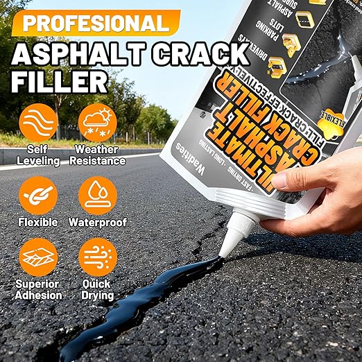 Asphalt Crack Filler, 2.65LB High Elasticity Cement Crack Filler, Self Leveling Waterproof Repair Sealant for Driveway, Walkway, Blacktop Concrete Joint, Outdoor Quick Drying Sealer - Black