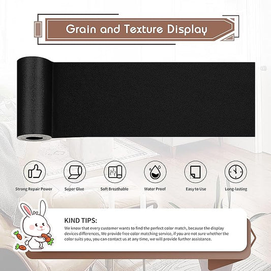KING MOUNTAIN Leather Repair Patch,4 x 63 Inches self Adhesive Leather Repair Tape for Damaged Leather Furniture, Sofa Seating,Car Seats, Leather Goods(Fine Grained Black)
