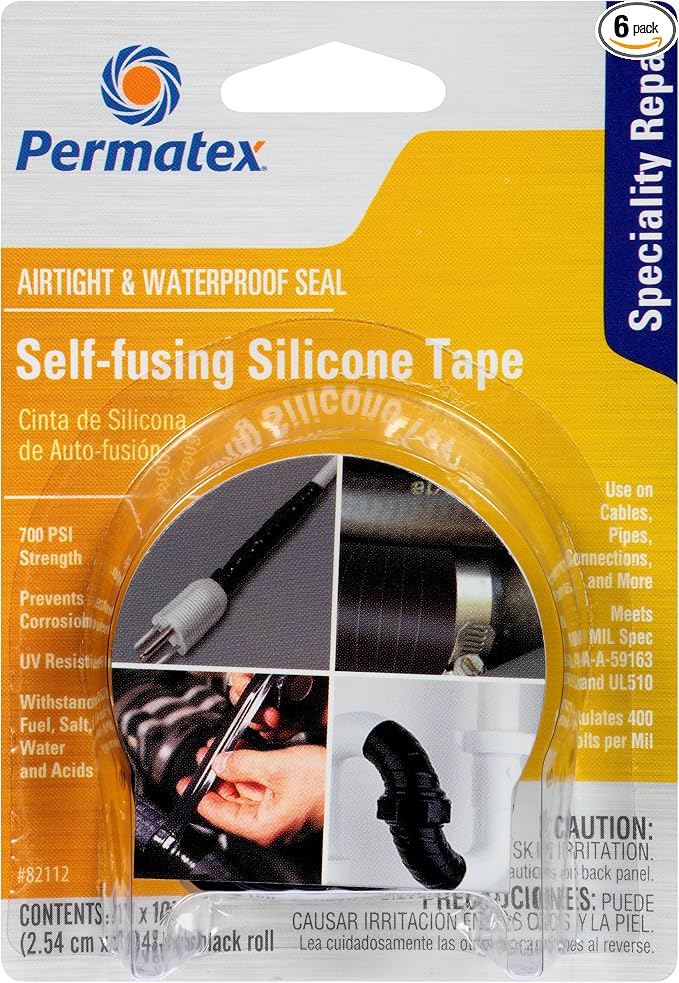 Permatex 82112-6PK 1" x 10' Self-Fusing Silicone Tape, 6 Pack
