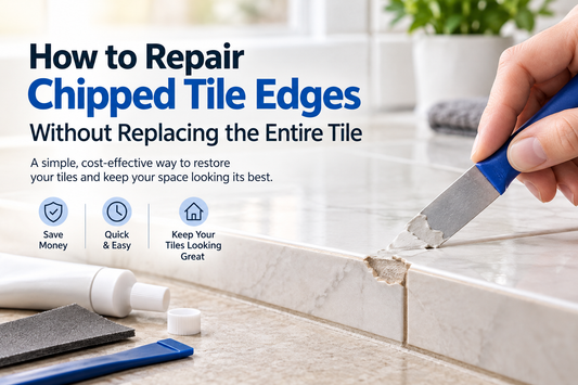 Applying repair compound with a putty knife to a chipped tile edge without replacing the tile.