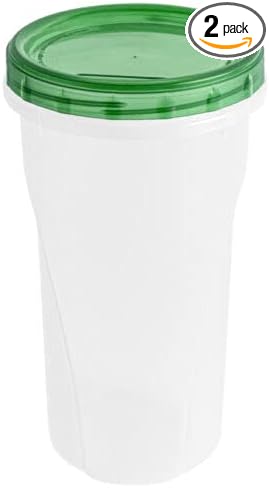 [48 Oz - Green - 2 Pk] Large Deli Food Storage Screw And Seal Containers 48 Oz Stackable Reusable Mirowave Dishwasher Safe Quality Plastic Twist Cap Canisters 2 Pack