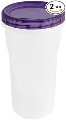 [48 Oz - Purple - 2 Pk] Large Deli Food Storage Screw And Seal Containers 48 Oz Stackable Reusable Mirowave Dishwasher Safe Quality Plastic Twist Cap Canisters 2 Pack