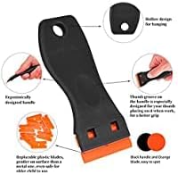 Plastic Razor Blade Scraper, Scraper Tool with 20 PCS Plastic Razor Blades for Removing Labels Adhesive Decals Sticker from Windows Glass (Black)