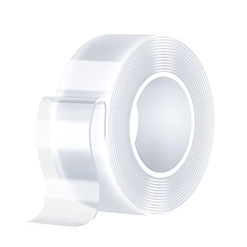 SANKEMU Double-Sided Tape Heavy Duty 9.84 FT x 1.18 in – Clear Removable Mounting Tape for Walls, Carpet, Rugs, Posters – Reusable, No-Residue, Indoor/Outdoor Nano Gel Grip