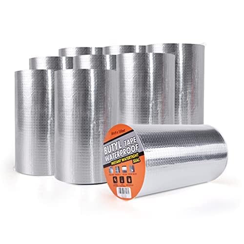 TAPEBEAR Butyl Tape Waterproof Sealing Tape Aluminum Foil Tape, for RV Repair, Window, Silicone, Glass & EDPM Roof Leak Patching, Boat and Pipe Sealing, Silver (200mm x 5m/9rolls)