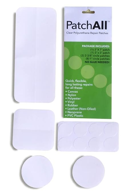 PatchAll Kit Clear Polyurethane Adhesive Vinyl Repair Patch Tape Kit, Waterproof, Airtight Patches for Canvas Tent, Boat Upholstery, Car Seat, Leather Furniture, Hole, Awning, and More