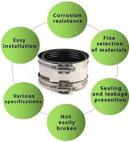 Flexible pipe Coupling with Stainless Steel Clamps.Pipe Connector for PVC and Metal Pipes (8inch/218mm-222mm)