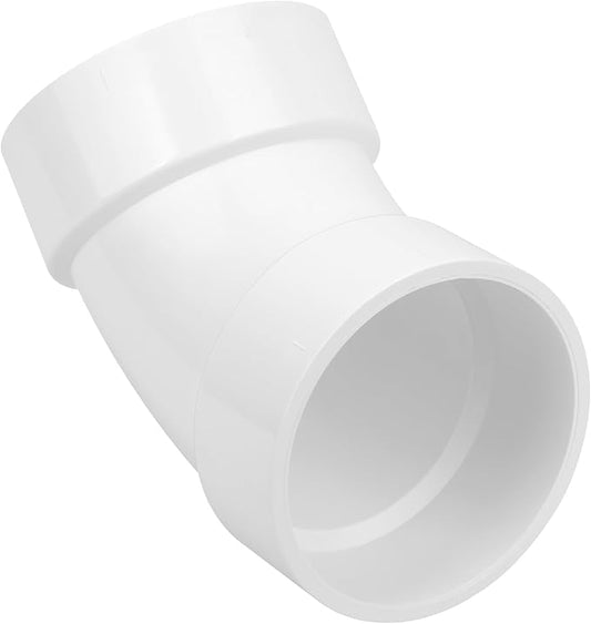 4" PVC DWV Sanitary 45-Degree Elbow Pipe Fitting Connector (Socket x Socket) White SCH40 4" PVC DWV 45° Elbow Corner Adapter for Drain, Waste, Vent