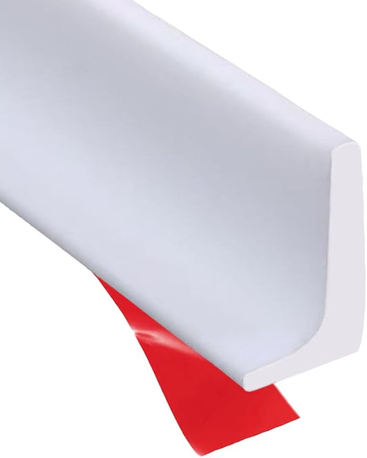 Shower Threshold Water Dam Barrier, Self Adhesive Silicone Waterproof Barrier Bathroom and Kitchen Shower Water Guard for Dry and Wet Separation Caulk Seal Strip Edge Trim (98Inch, White)