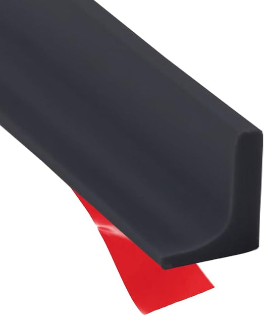 Shower Threshold Water Dam Barrier, Self Adhesive Silicone Waterproof Barrier Bathroom and Kitchen Shower Water Guard for Dry and Wet Separation Caulk Seal Strip Edge Trim (98Inch, Balck)
