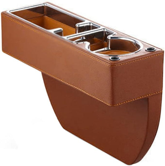 PU Leather Car Seat Gap Filler,Universal Car Seat Organizer Multifunctional Car Cup Holder Gap Filler Storage Box Console Side Pocket Car Organizer for Phones Sunglasses,Ordinary Style,Brown