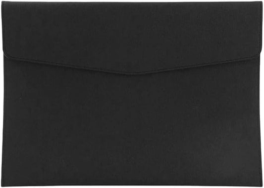 A4 PU Leather Document Folder with Snap Closure File Holder for Letter Size Black Waterproof Portfolio Envelope File Oragnizer Pocket Storage Case for Receipt Contract Stationery Tablet